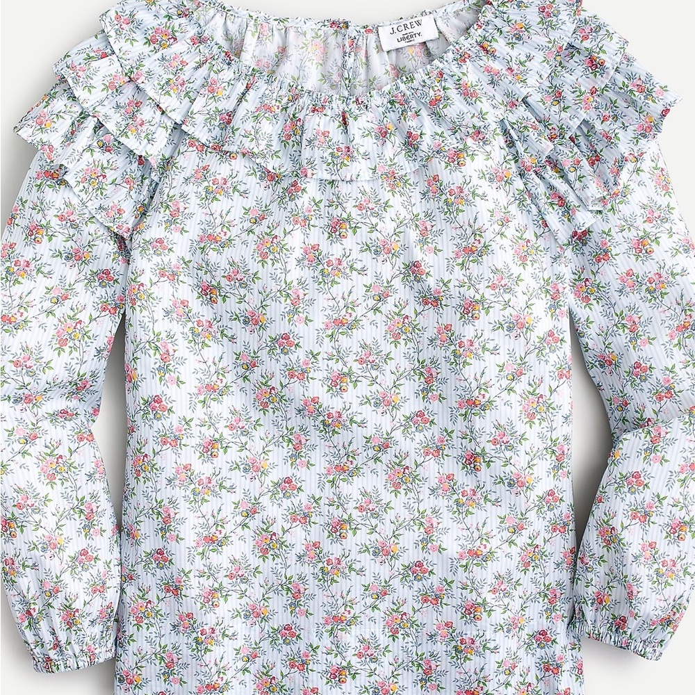 J. Crew Floral Ruffle Shouldered Blouse